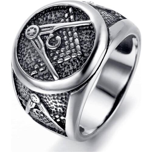 Stainless Steel Silver color Black color Freemason Masonic Ring Mens Ring