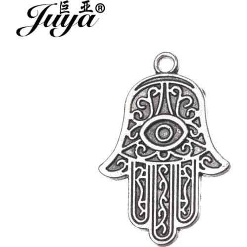 JUYA Cheap Carved Lucky Fatima Hands Pendant for DIY Jewelry Making Crafts 28x19/18.5x12mm Evil Eyes Pendants and Charms AO0568