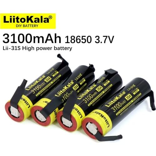 1PCS New LiitoKala Lii-31S 18650 Battery 3.7V Li-ion 3100mA 35A Power battery For high drain devices+DIY nickel