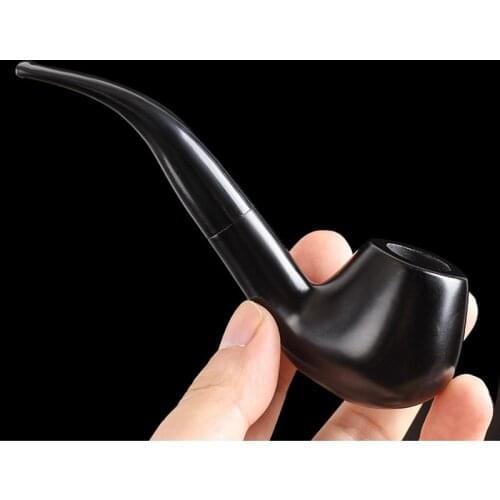 New Ebony Wood Pipe Bent Black Smoking Pipe Handmade Tobacco Pipe 9mm Filter Wooden Pipe Smoke Accessory