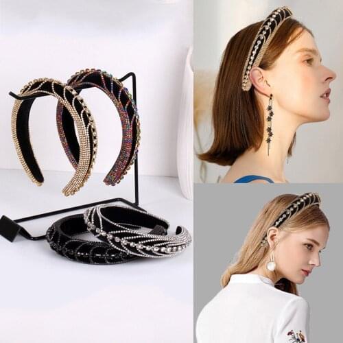 NEW Luxury Crystal Chain Baroque Headband Sparkly Padded Rhinestones Women Hairbands Party Crown Bedazzled Headdress Headwear