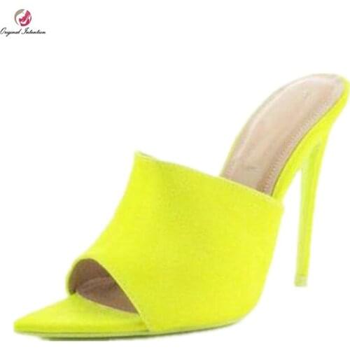 Original Intention New Women Sandals Slip On Pointed Open Toe Casual Sandals Yellow Prom Shoes Woman Plus Size 4-15