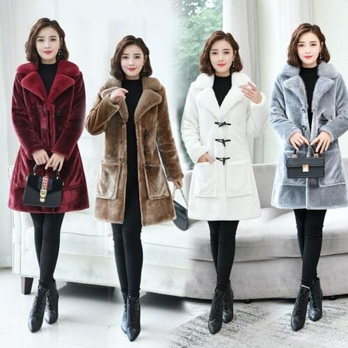 Winter New Sheep Shearing Fur Coat Women Casual Mid-Length Korean Imitation Fox Fur Collar Fur One Mink Velvet Coat s1124