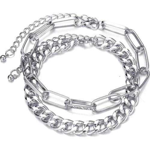 2Pcs/Set Gothic Thick Link Chain Anklet for Women Silver Color Ankle On Leg Summer Beach Sandal Trendy Jewelry Accessories