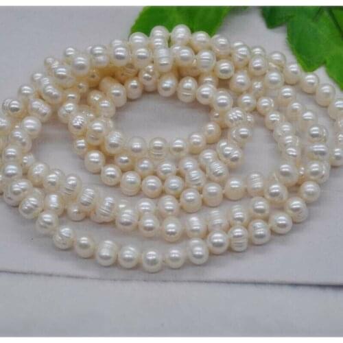 Natural white 6-8mm potato freshwater pearl Necklace 80"