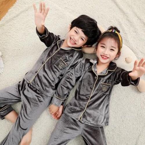 Children Christmas Pajamas Set Winter Thick Warm Coral Fleece Girl Homewear Boy Sleepwear Golden Velvet Kids Unisex Pyjamas Suit