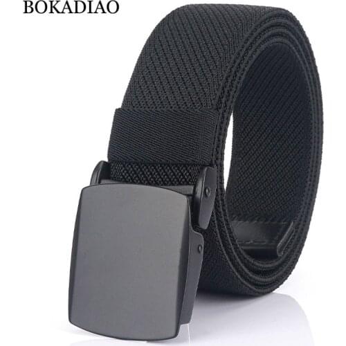BOKADIAO Men&Women fashion Nylon belt luxury Metal buckle Stretch elastic canvas Belts for men casual jeans Waistband male strap