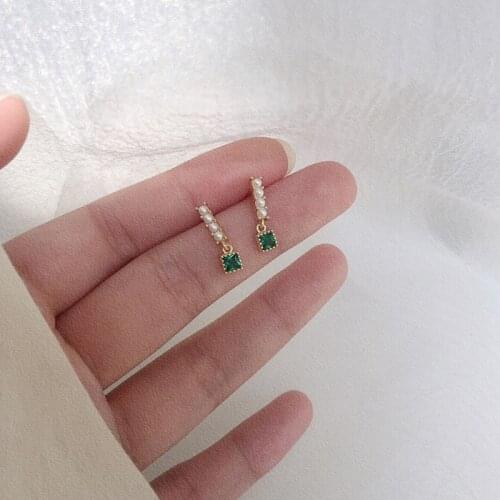925 Sterling Silver Pearl Green Stone Drop Earrings Female Simple Exquisite Retro Earrings Party Jewelry