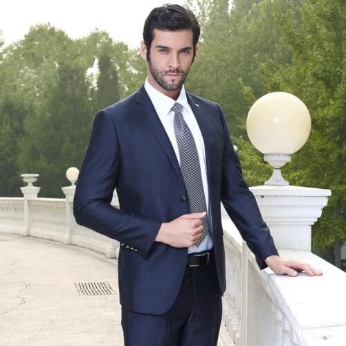 Two Buttons Groomsmen Notch Lapel Groom Tuxedos Navy Blue Mens Suits Wedding Best Man (Jacket+Pants+Tie+Girdle) B832