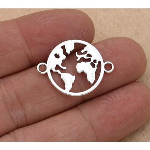 10pcs Tibetan Silver Plated Globle Map Connector for Jewelry Making Bracelet Necklace Handmade Jewelry Accessories DIY 20mm