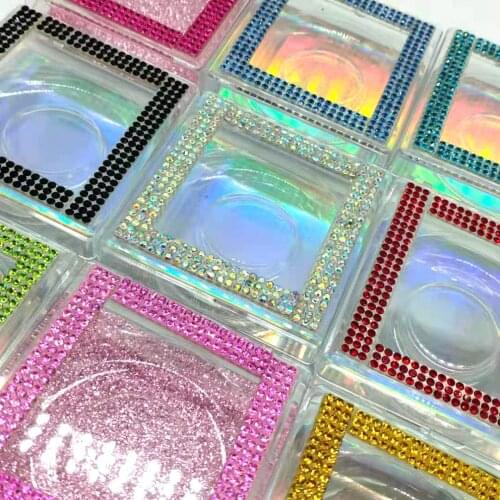 Lashes Packaging Box Square Case in Bulk Blingbling Glitter Rhinestone Color Wholesale 25mm false Eyelashes Empty Package Boxes