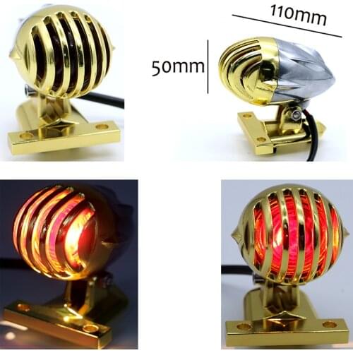 DC 12V Motorcycle Red Tail Light Universal Motorbike Retro Rear Lamp Scooter Vintage Signal Lights Motor Gold Parking Light