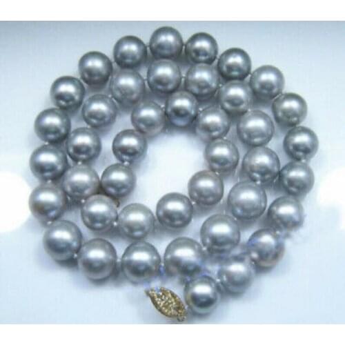 Fashion AAA 10-11 MM SOUTH SEA NATURAL GRAY PEARL NECKLACE 18" 36" YELLOW CLASP