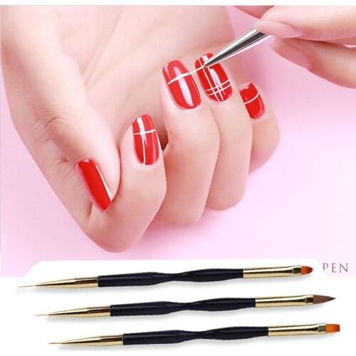1pcs Double End Nail Art Acrylic Gel Extension Builder Brush French Flower Design Lines Stripe Liner Drawing Pen Manicure Tool