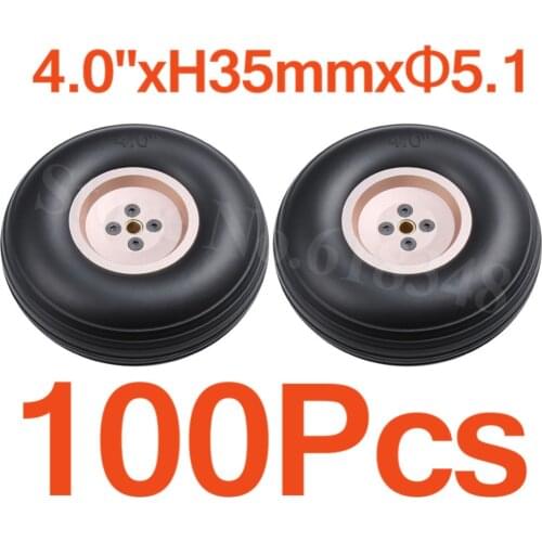 100pcs /Lot 4.0"/ 102mm Quality Rubber Tail Wheels Alloy Hub Core Thickness:35mm Axle hole: 5.1mm For RC Plane Replacement