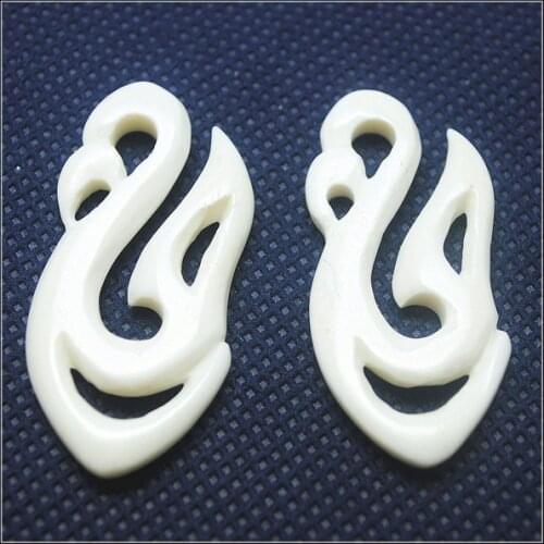 2pcs natural bone beads accessories carving bone for men earring items diy beads 46x20 white colors jewelry findings