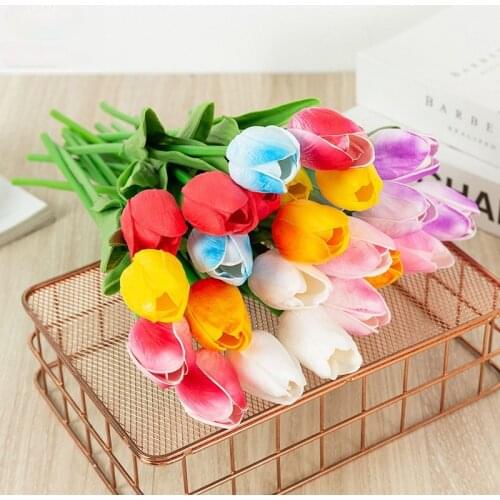 3pcs/bag of Bionic Flower Pu Mini Tulip Plastic Fake Flower Ornaments Home Wedding Photography Decoration Simulation Tulip