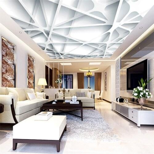 3D modern minimalist ceiling wallpaper living room bedroom guest house wall white lattice hall ceiling custom fresco