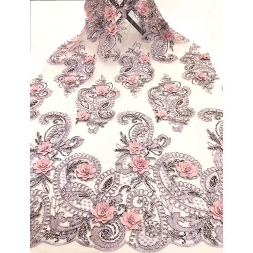 African French 3D Flowers Tulle Net Lace Fabric With Beads Fashion Nigerian Wedding African Lace Fabrics For Women Dress RF30331