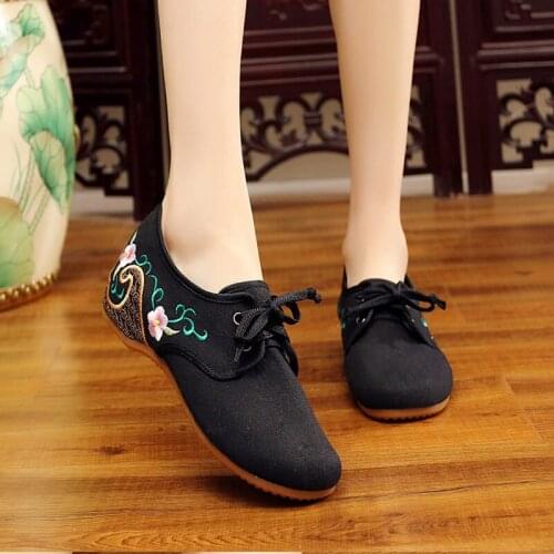 YourSeason Flower Embroidered Ladies Soft Canvas Lace Up Ballet Flats Retro Women Casual Breathable Cotton Fabric Sneaker Shoes