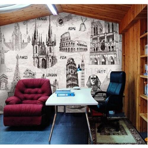 Free shipping custom and style manual building large mural wallpaper wall TV setting wall KTV Coffee Hall Hotel wallpaper
