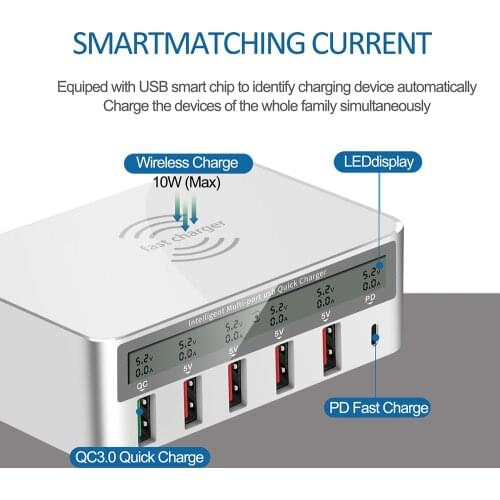 ILEPO 100W 6 Ports QI Wireless Charger USB C Fast Charger PD QC 3.0 Quick Charge For iPhone 12 Pro Max Samsung Xiaomi Huawei