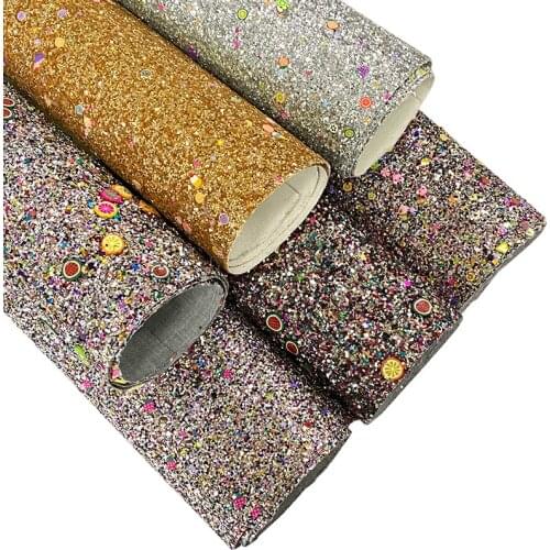 Various Kinds of Decorative Sequins on Multicolored Shiny Chunky Glitter Faux Leather Fabric Sheets For Shoes/Bag/Earring/Crafts