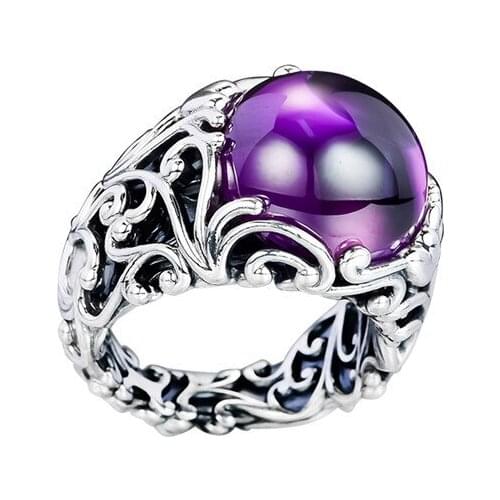Big Purple CZ Stone Crystal Christmas Cute Wholesale Jewelery Set Best Friend 100% Real Silver S925 Sterling Rings for Women