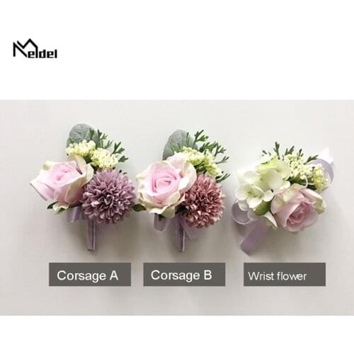 Meldel Green Plants Wedding Boutonniere Pins Silk Wrist Corsage Bracelet Bridesmaids Wedding Corsage Flowers Brooch Witness Prom