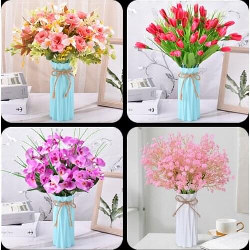 Euro Styles Artificial Silk Flower with Flowerpot Sets for Living Room TV Cabinet Display Bouquet Dining Table Ornaments