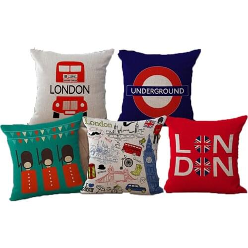 London Style Decorative Throw Pillow Case British Soldier London Bus Cute Cartoon Cushion Cover For Sofa Home Funda Cojines