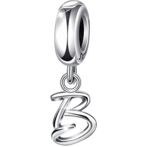 Eudora 100% 925 Sterling Silver Cute Letter B Alphabet DIY Beads Charms Fit fashion Bracelets Bangles Women charm Jewelry Z119 B