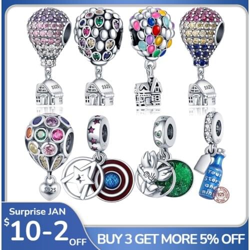Hot Sale 100% Real 925 Sterling Silver Zircon Hot Air Balloon Series Charms Fit Original Pandora Bracelets DIY Jewelry