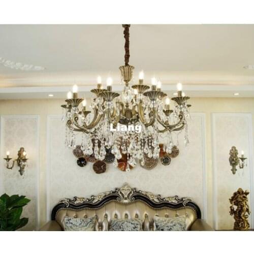 Hot Selling Bronze Color Alloy Lustres Chandelier Modern Crystal Vintage Crystal Chandelier E14 AC White High Quality Chandelier