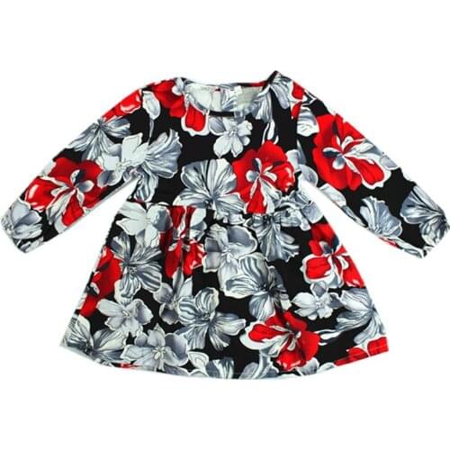 JALAIRO New Spring Autumn Summer Kids Lovely Long-sleeve White Red Big Floral Printed Woven Cotton Girls Casual Dresses