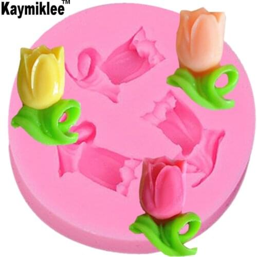 Kaymiklee M012 Small Resin Tulips Silicone 3D Fondant Cake Lace Mold Tools Gumpaste Chocolate Mould For Decorating Tools