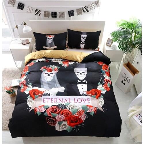 3D Printed Human And Skeleton Flower Black Design Twin King Queen Bedclothes Duvet Cover Set White Bedding Set Comforter Bed Set