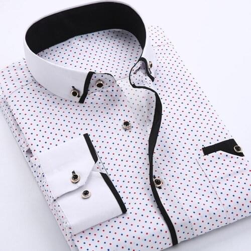 Business Men Dot Plaid Print Turndown Collar Long Sleeve Button Shirt Blouse Top Business Men Button Shirt Blouse TopButton Shir