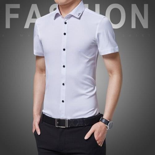Male Shirts Fashion Men Dress Shirt Casual Man Short Sleeve Slim Fit Good Quality Solid Casual Business Shirt Plus Size 5XL