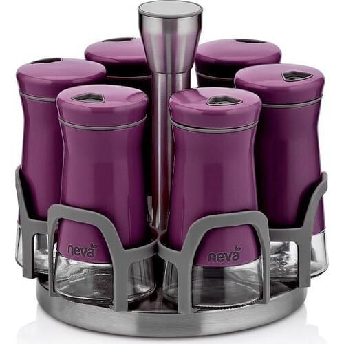 Neva N2406 Sweet Purple Maxi 6'lı Rotating Metal Glass Spice Rack Set
