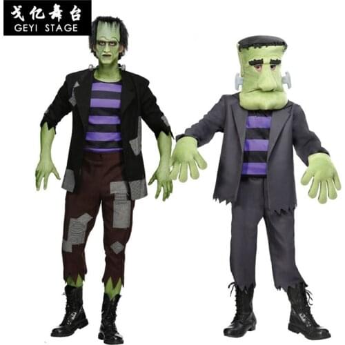New Frankenstein green costume muscle halloween costume for kids boy adult cosplay mens Jumpsuit with mask Accessories