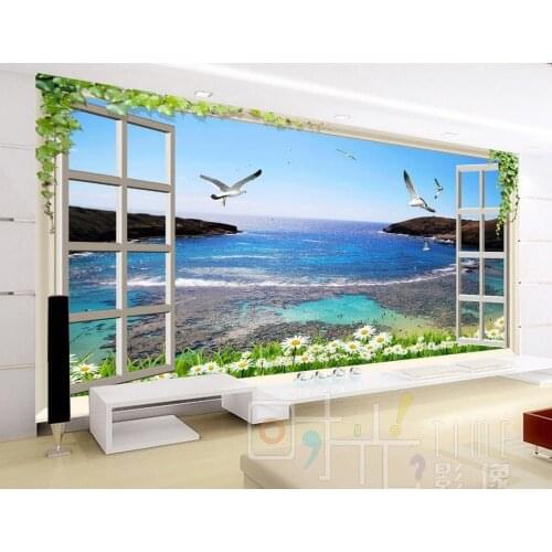 Custom 3d wallpaper Window flower sea backdrop decorative painting bathroom 3d wallpaper room modern wallpaper