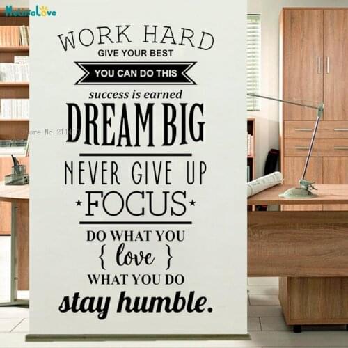 Work Hard Give Your Best Wall Sticker Ouote Office Decals Never Give Do What You Love Removable Vinyl Murals YT2625