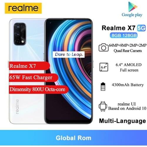 Realme X7 5G Smartphone 8GB 128GB 6.4 Inch 2400x1080 FHD+ Dimensity 800U Octa-core 64MP Rear Camera 4300mAh Cellphone