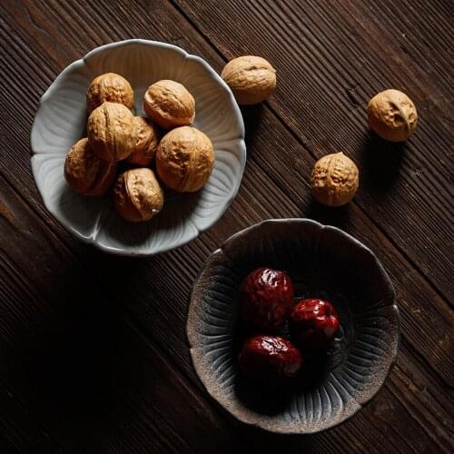 Handmade Japanese Style Coarse Pottery Tea Cake Tray High Foot Snack Plate Snack Plate Dried Fruit Plate Fruit Plate Tea Plate