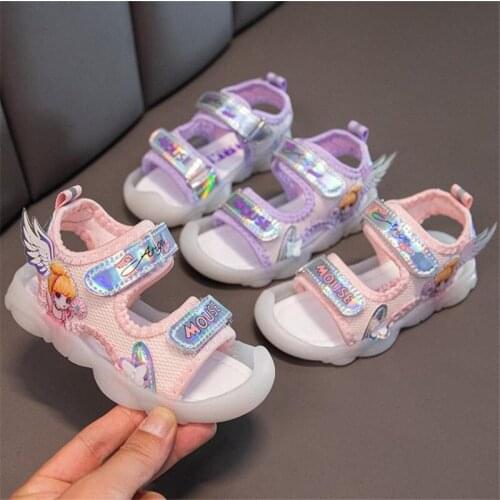 Disney New 2021 princess girls sandals in the summer wind cuhk child Velcro sandals light soft bottom girl beach shoes