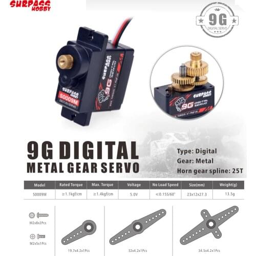 SURPASS HOBBY S0009M 9g Metal Gear Digital Servo 1.9KG Servo for RC Drone Airplane Robot Car Boat Duct Plane