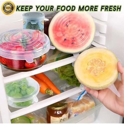 6pcs/set Pot Cover Silicone Stretch Lids Durable Reusable Food Save Cover Heat Resisting Fits All Sizes and Shapes Containers