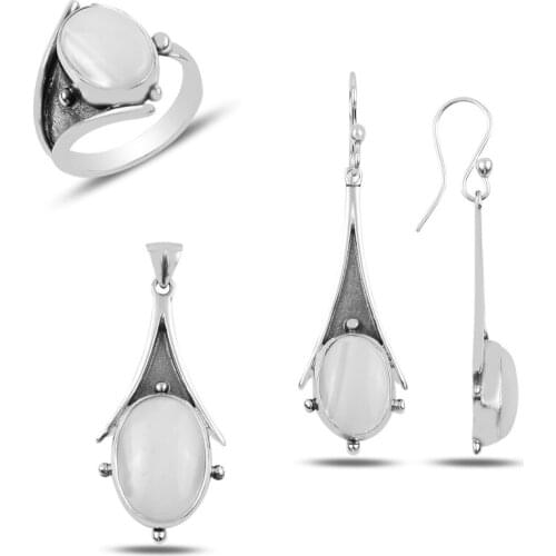 Silverlina Silver Pearlescent Stone Handwork Set