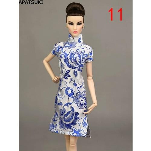 Blue Handmade Chinese Traditional Dress Vestido Dresses For Barbie Clothes Cheongsam High Neck Qipao Unique Evening Dresses